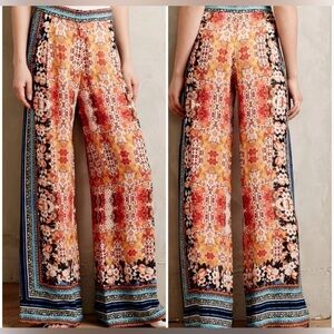 Anthropologie Ranna Gill Airy Samaire Wide Legs Pants Blue Motif Size 10